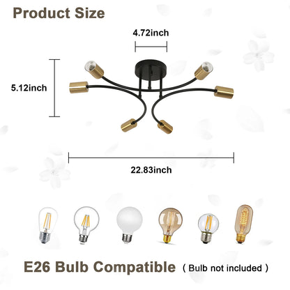 6-Light Black & Gold Sputnik Chandelier