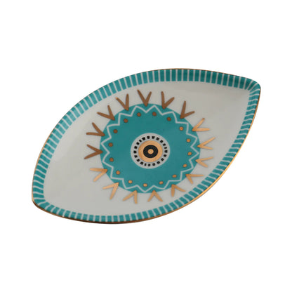 Creative Oval Ceramic Tray with Evil Eye Design