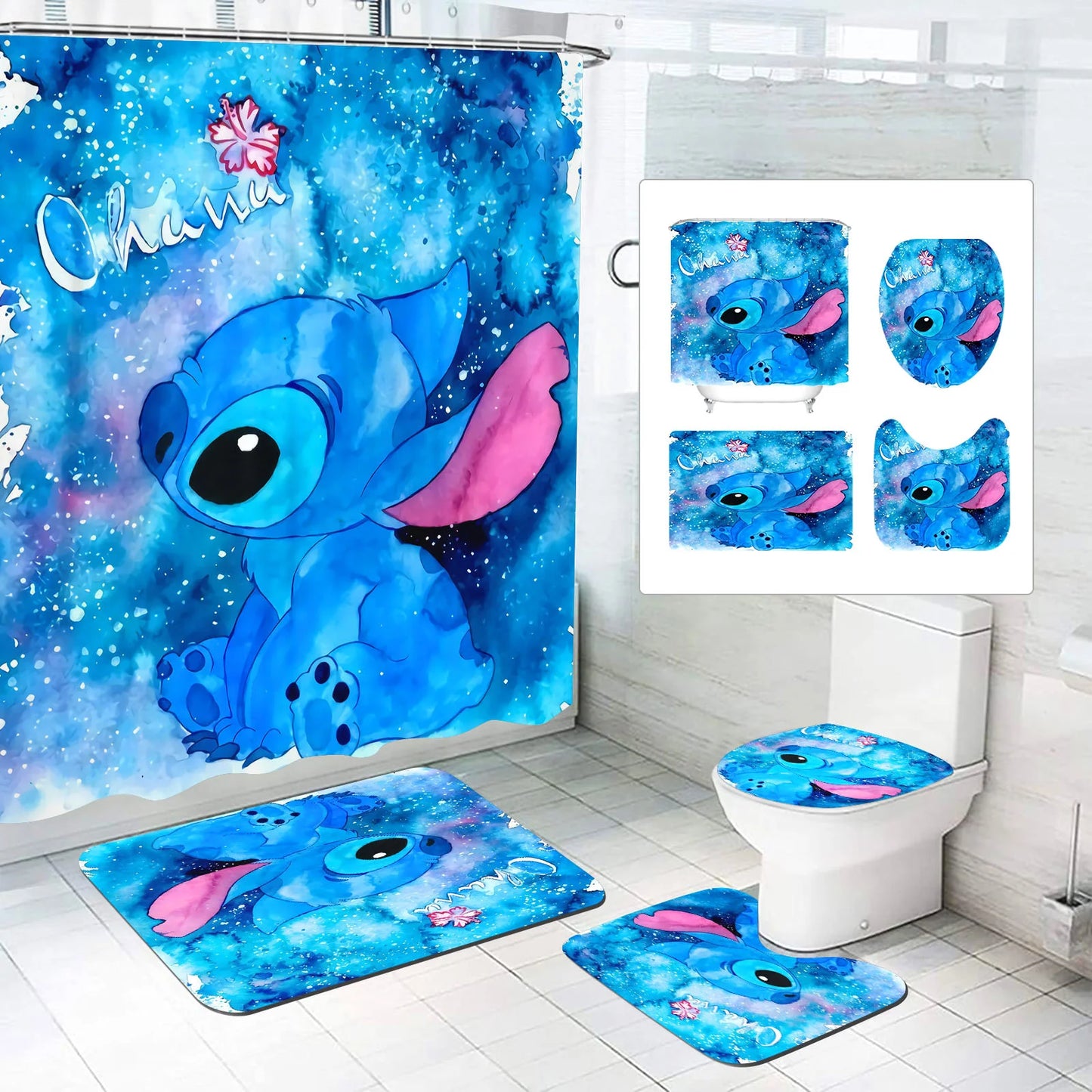 Luxury Stitch Cartoon Bathroom Mat Set – Waterproof & Non-Slip
