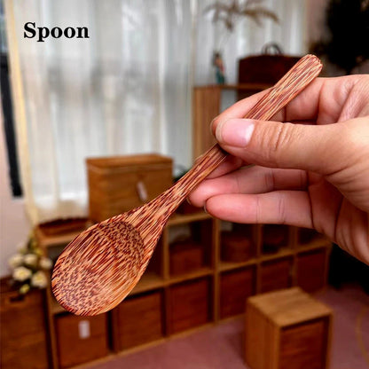 Natural Coconut Wood Bowl & Spoon Set