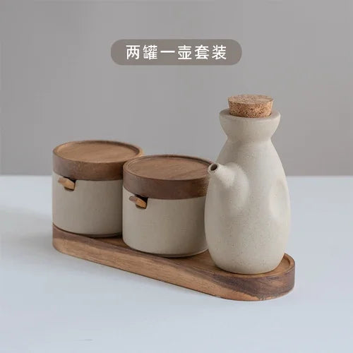 Japanese Ceramic Spice Jar Set – With Lids & Spoons