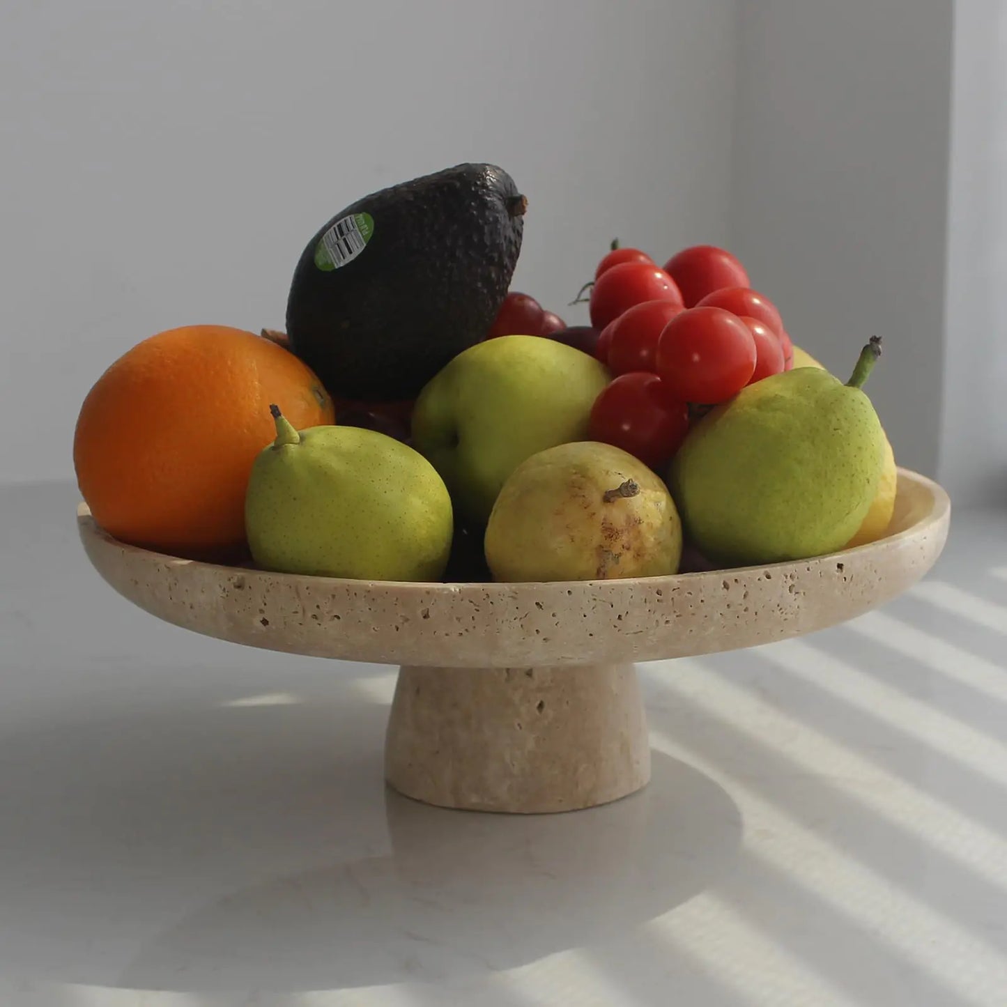 Nawgnail Natural Travertine Fruit Bowl for Kitchen Counter 10.2" Large Decorative Bowl Pedestal for Home Decor Fruits Holder For Dining Table - Kitchen Organization