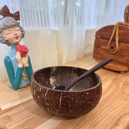 Natural Coconut Wood Bowl & Spoon Set