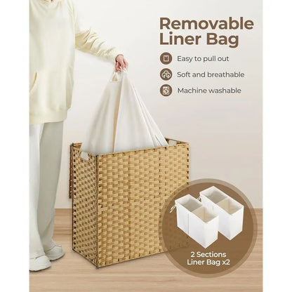 110L Handwoven Rattan Laundry Hamper with Lid