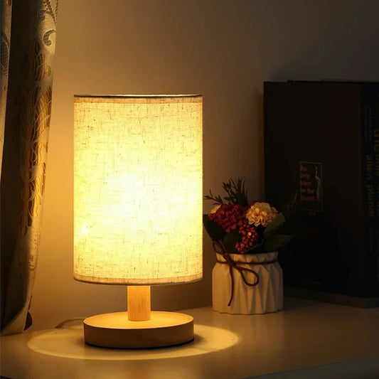 LED Table Lamp – Chinese Style Fabric Shade, Dimmable USB Light