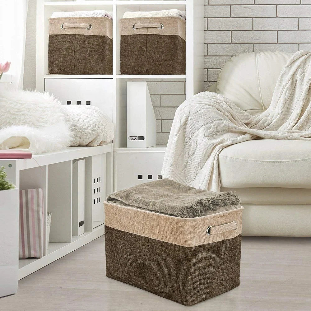 Foldable Canvas Storage Bins with Dual Handles