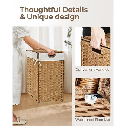 110L Handwoven Rattan Laundry Hamper with Lid