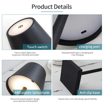 3-Level Dimmable Rechargeable LED Touch Lamp