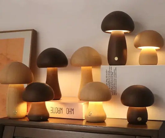 Wooden Mushroom Table Lamp – Cute LED Night Ligh