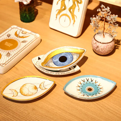 Creative Oval Ceramic Tray with Evil Eye Design
