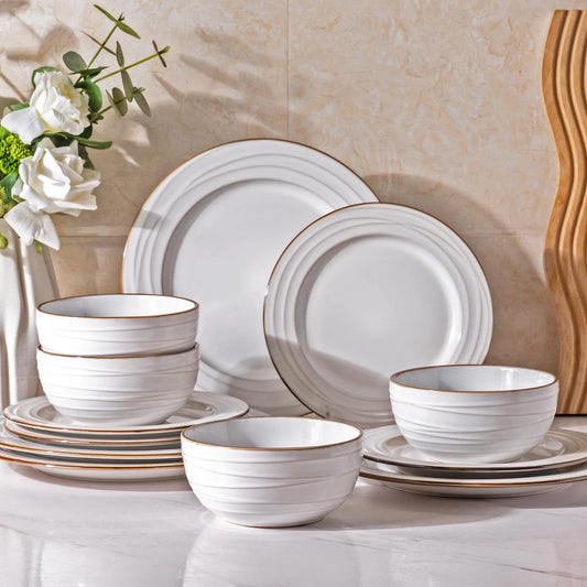 GB HOME 16-Piece Embossed Ceramic Dinnerware Set for 4