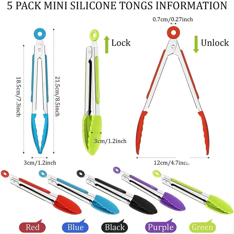 5pcs 7-Inch Silicone Tip Kitchen Tongs