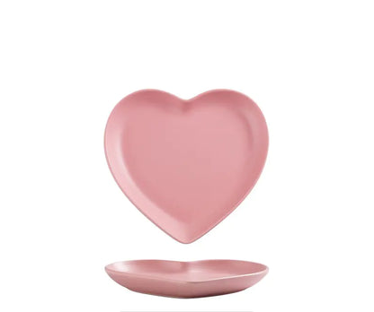 Nordic Heart-Shaped Ceramic Dinner Plate Set – Romantic Couple Set