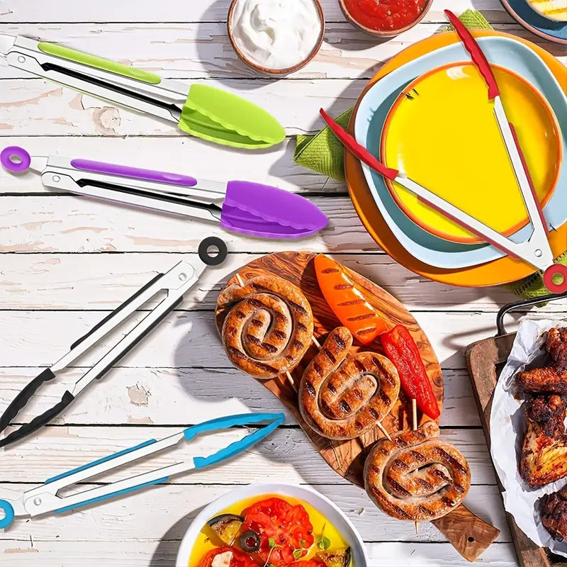 5pcs 7-Inch Silicone Tip Kitchen Tongs