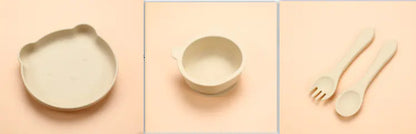 Silicone Baby Dinner Plate & Rabbit Bowl Set – 3-Piece Feeding Set