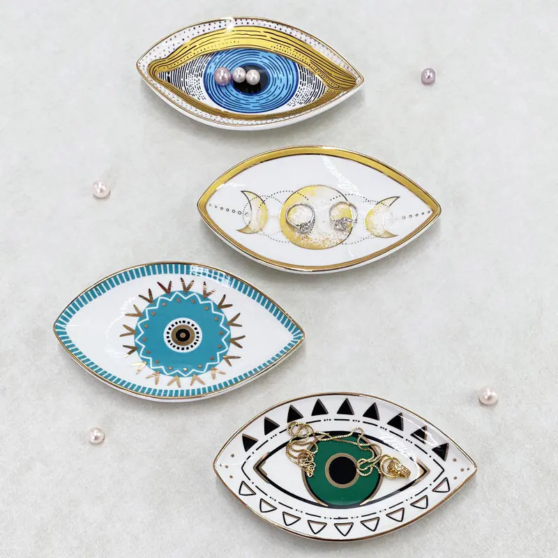 Creative Oval Ceramic Tray with Evil Eye Design