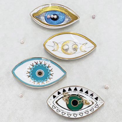 Creative Oval Ceramic Tray with Evil Eye Design