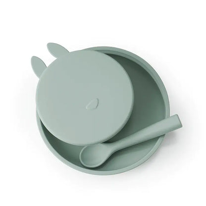 Silicone Baby Dinner Plate & Rabbit Bowl Set – 3-Piece Feeding Set