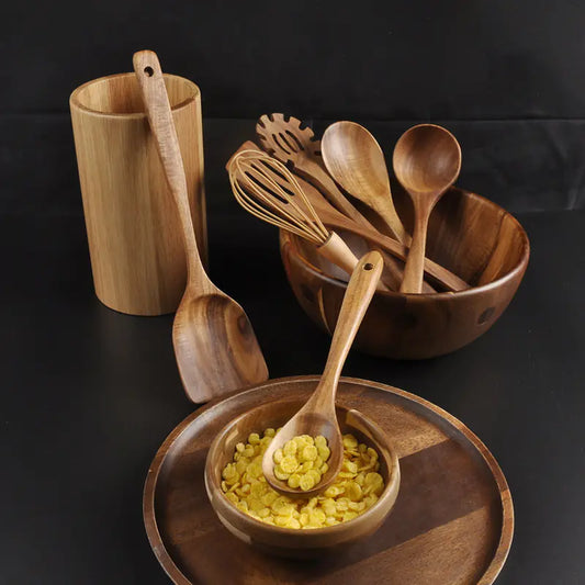 Wholesale 7-Piece Teak Kitchen Utensil Set – Natural Wood Cooking Tools
