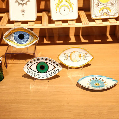 Creative Oval Ceramic Tray with Evil Eye Design