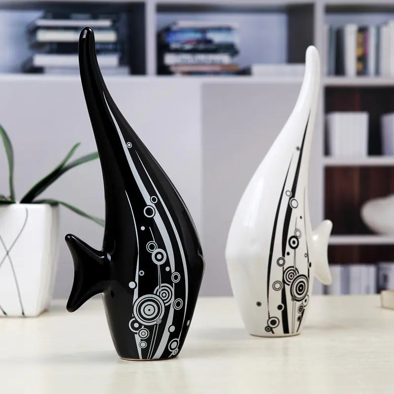 Ceramic Home Decor - Long-tail Black and White Fish