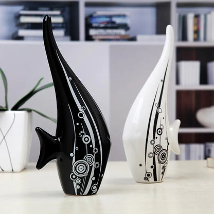 Ceramic Home Decor - Long-tail Black and White Fish