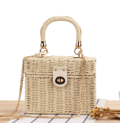 Rattan Basket Beach Tote Bag – Handwoven Summer Shoulder Bag