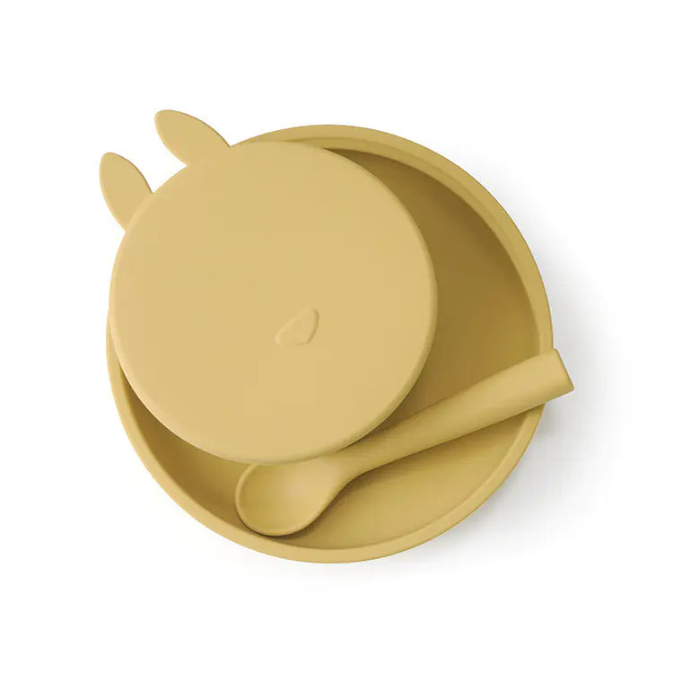 Silicone Baby Dinner Plate & Rabbit Bowl Set – 3-Piece Feeding Set