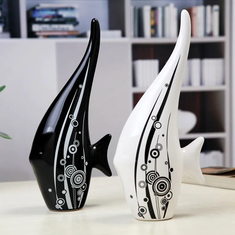 Ceramic Home Decor - Long-tail Black and White Fish