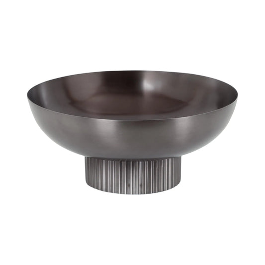 Kate and Laurel Rooks Ribbed Decorative Metal Bowl 12 Inch Diameter Gray Gunmetal Modern Raised Fruit Bowl for Kitchen Counter or Use as a Key Bowl for an Entryway Table