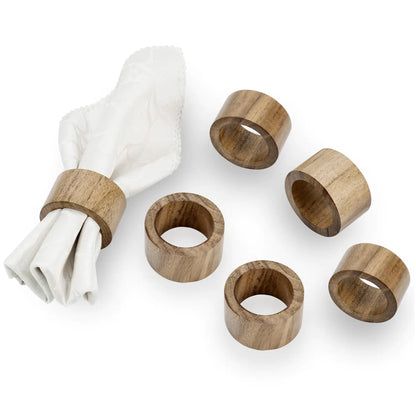 Rustic Acacia Wood Napkin Rings – Set of 6 Handcrafted Holders