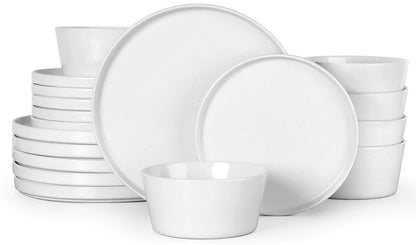 Herogo 18-Piece Stoneware Dinnerware Set – Pearl White Reactive Glaze