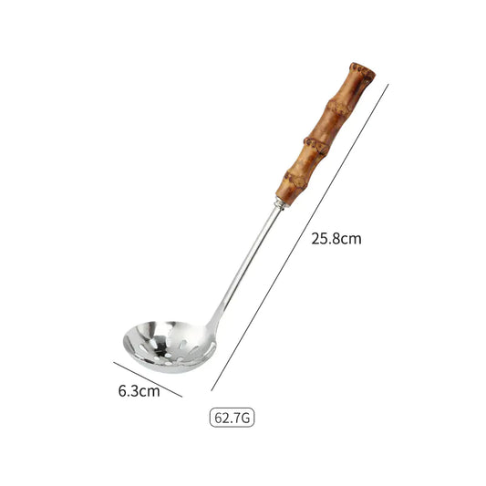 Stainless Steel Kitchen Utensil Set with Bamboo Handles