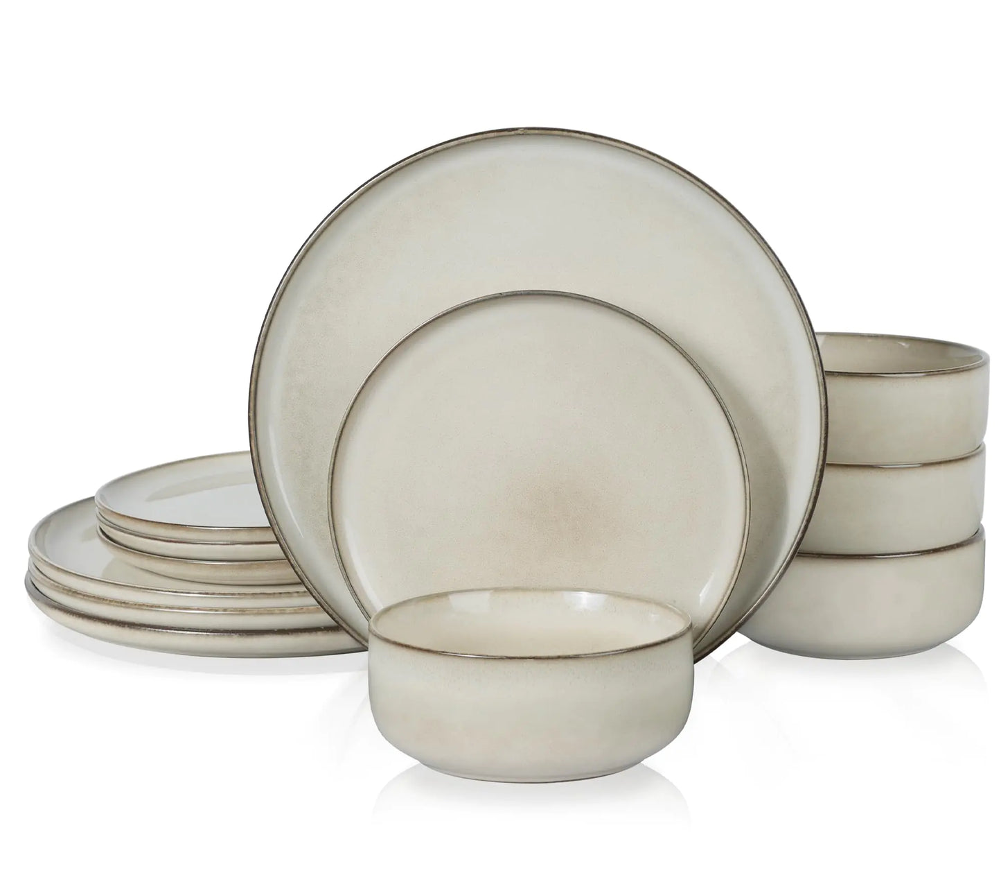 E-far 12-Piece Stoneware Dinnerware Set – Sandy Beige